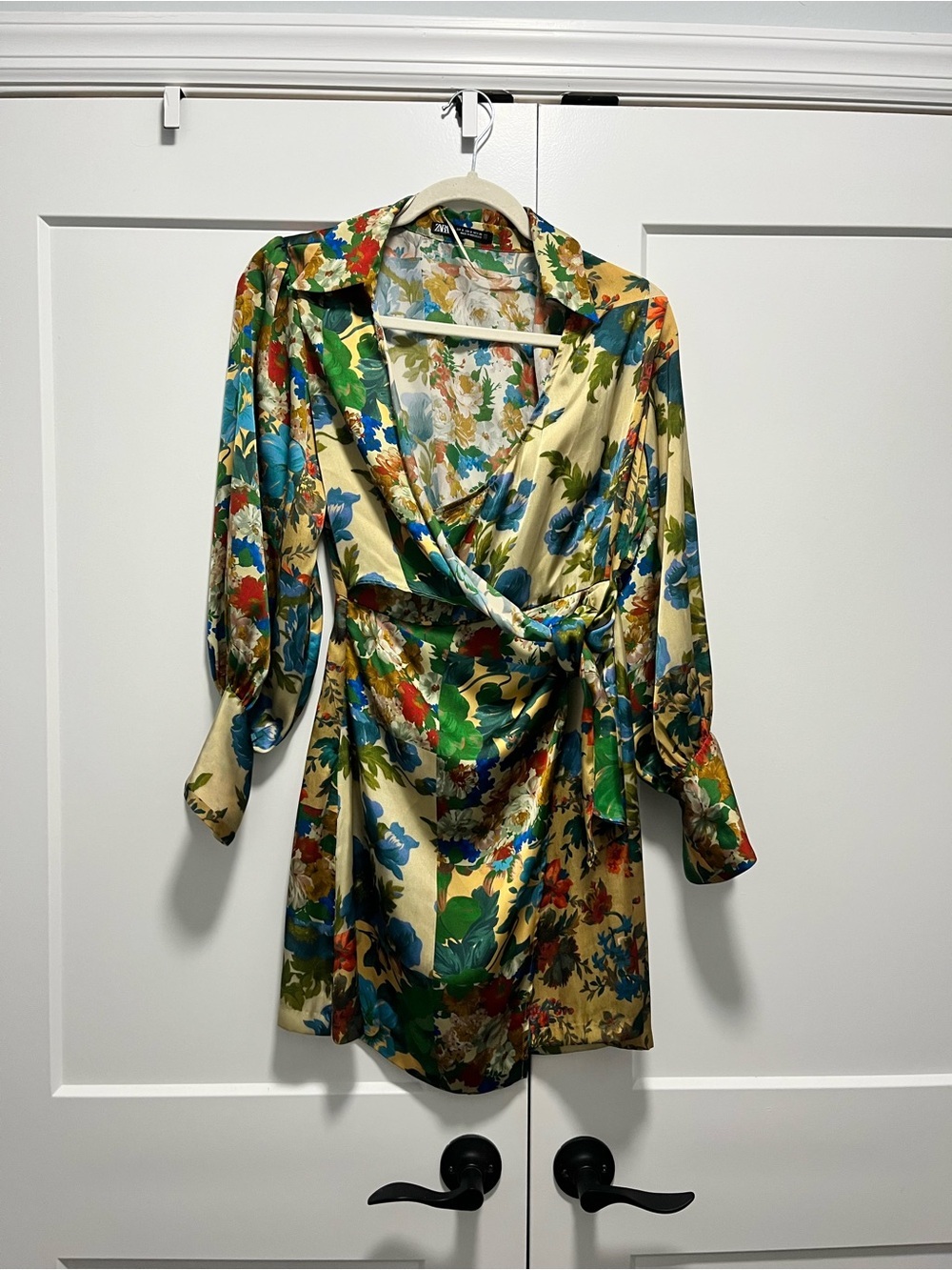 Zara Floral Satin Wrap Dress